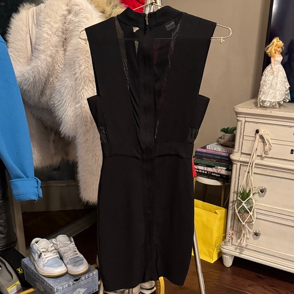 bebe Black Mini Dress Fitted Flattering Mesh on chest & back cocktail attire XS - Picture 5 of 16